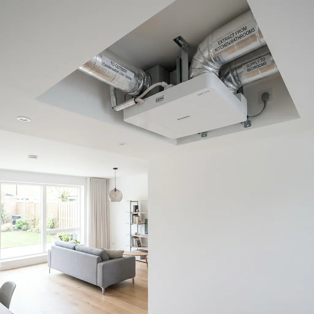 Equipo de ventilación mecánica instalado en una vivienda de Bilbao para eliminar la condensación