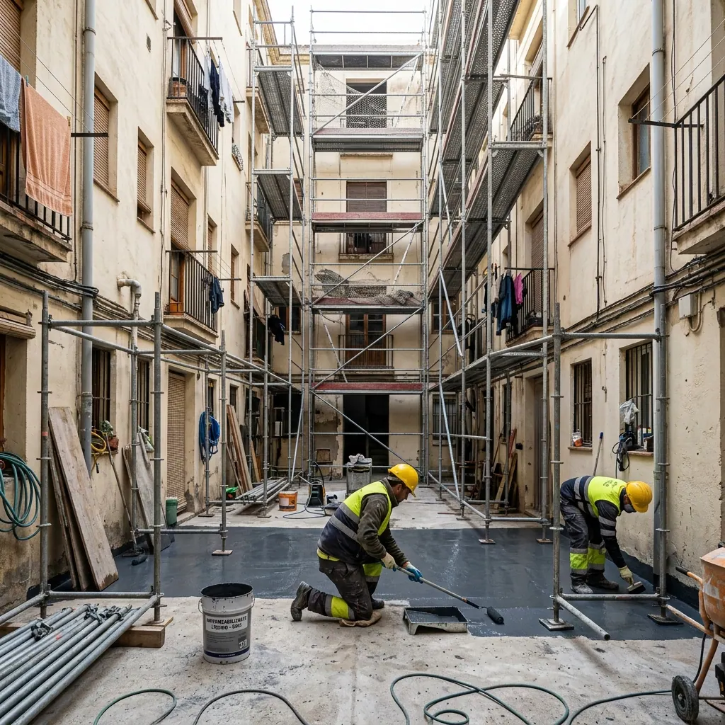 Patio de luces en Basauri impermeabilizado con poliuretano líquido