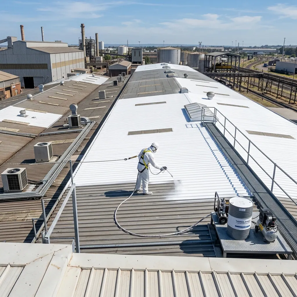 Cubierta de chapa de una nave industrial en Barakaldo con poliuretano proyectado
